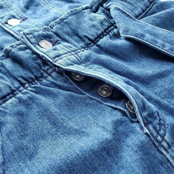 Hudson Blouson Sleeve Paper Bag Denim Longsleeve Dress - Medium Indigo Blue - Picture 7 of 16